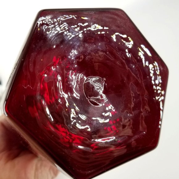 Hand Blown Glass Vase Red Ruby Studio Art Heavy Bud Vase Jug Pair Biomorphic MCM - Picture 10 of 13